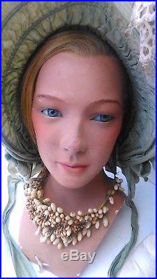 Great, Vintage mannequin head, P. Imans, Paris, plaster, implanted hair, glass eyes