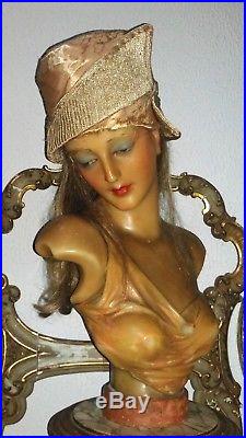 Great, antique French WAX mannequin bust, art-deco, wax head, glass eyes, breathtakin