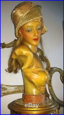 Great, antique French WAX mannequin bust, art-deco, wax head, glass eyes, breathtakin