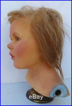 Great, vintage WAX mannequin bust, child, wax head, glass eyes, inserted hair, girl