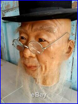 Great, vintage WAX mannequin head, WAX head, Old Chinese man, lifelike and lifesize
