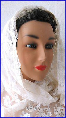 Great, vintage mannequin bust, head, plaster, blue glass eyes, real hair, antique head