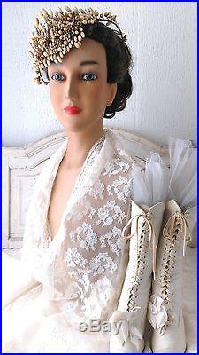 Great, vintage mannequin bust, head, plaster, blue glass eyes, real hair, antique head