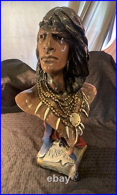 Hiawatha Chief Chalkware Native Cigar Store Display Vintage Bust Figure