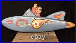 LARGE 60 Vtg Rocket Man Space Ship Astronaut Wall Sign TOY STORE DISPLAY Arcade