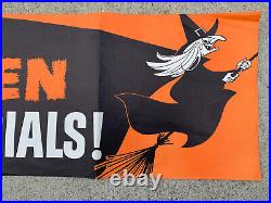 LARGE vtg Lithograph Halloween Witch Store Advertising Display Poster Paper Sign