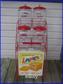 Lance Store Display Stand Rack with4 Jars and Lids VTG