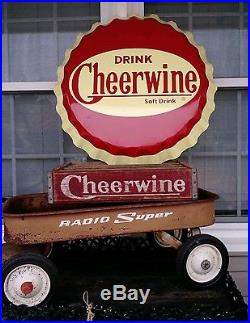 Large 27 inch Vintage Drink Cheerwine Soda Pop Bottle Cap Store Display sign