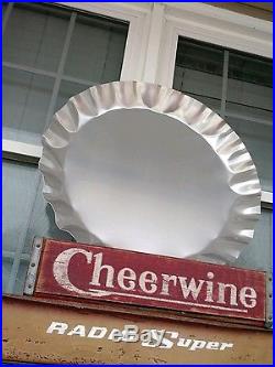 Large 27 inch Vintage Drink Cheerwine Soda Pop Bottle Cap Store Display sign