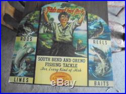Large Rare Vintage South Bend And Oreno Fishing Tackle Bait Store Window Display