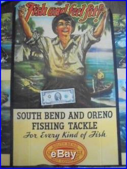 Large Rare Vintage South Bend And Oreno Fishing Tackle Bait Store Window Display