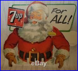 Large Vintage 1950s 7 Up Advertising Santa Christmas Store Sign Display Soda Pop