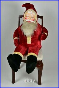 Large Vintage Rubber Face Stuffed Santa Store Display Rushton