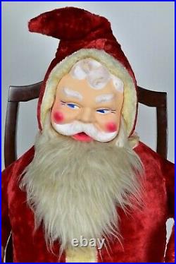 Large Vintage Rubber Face Stuffed Santa Store Display Rushton