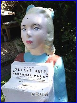 Large, life-size, VINTAGE charity box, donation box, child girl, cerebral palsy CP