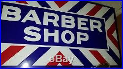Large original vintage Barber Shop sign 12 x 24 doubled sided porcelain