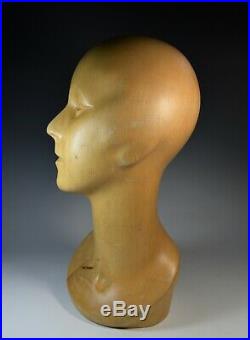 Mannequin Female Head Vintage Art Deco Carved Wood Mold Hat Model Store Display