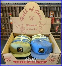 NOS Vintage HALL OF FAME Caps Store Display withBox Fitted Hats Fishing Patches