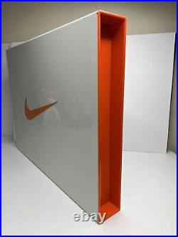 Nike Branded Metal Shoe Store Sign Display White With Orange Swoosh Logo Vintage