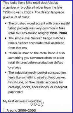 Nike Vintage Store Display Counter Brochure Program Shelf Holder Stand