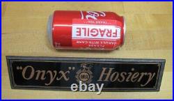 ONYX Hosiery Old Store Display Advertising Sign Hose Shoe Chart Wood & Copper