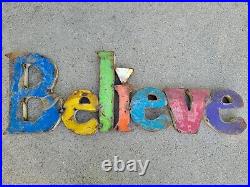 ORIGINAL Vtg 1970s BELIEVE Rust Metal Store Display Barn Sign Spell Out Word