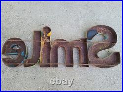 ORIGINAL Vtg 1970s SMILE Rust Metal Store Display Barn Sign Spell Out Word #2