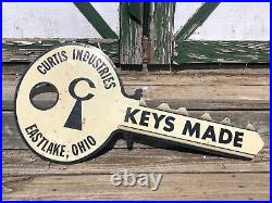 Old Vintage Curtis Industries Keys Made Double Sided Metal Sign Shop Store Auto