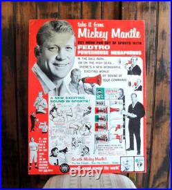 Orig. /Rare! 1966 MICKEY MANTLE Fedtro Megaphones Vintage Store Display Sign
