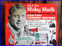 Orig. /Rare! 1966 MICKEY MANTLE Fedtro Megaphones Vintage Store Display Sign