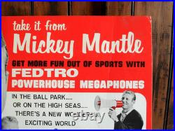 Orig. /Rare! 1966 MICKEY MANTLE Fedtro Megaphones Vintage Store Display Sign