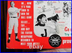 Orig. /Rare! 1966 MICKEY MANTLE Fedtro Megaphones Vintage Store Display Sign