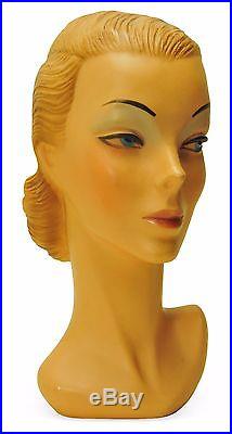 Original 1940s Vintage Female Mannequin Head Millinery Store Hat Display Bust