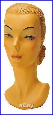 Original 1940s Vintage Female Mannequin Head Millinery Store Hat Display Bust