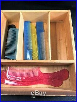 Original Vintage Ace Combs Wooden Store Display Case With 31 Combs
