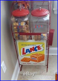 Original Vintage LANCE Cracker Display Rack 4 Jars Sign Honor Box withKey