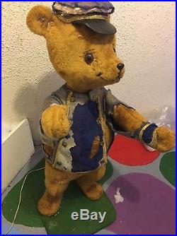 RARE Animated Vintage Mechanical Hamberger Store Display Conductor Bear