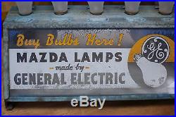 RARE Antique VTG 1940s Mazda Lamp GE Light Bulb Store Display Metal Sign AD OLD