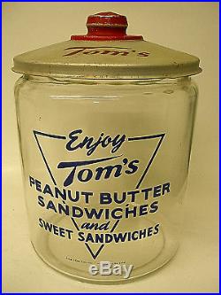 RARE VINTAGE TOM's PEANUT BUTTER SANDWICH GLASS DISPLAY GENERAL STORE METAL LID