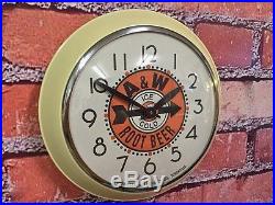 Rare Vtg Ingraham A&w Root Beer-ice Cream Soda Parlor-diner-store Display Clock