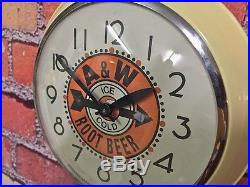 Rare Vtg Ingraham A&w Root Beer-ice Cream Soda Parlor-diner-store Display Clock