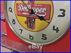 Rare Vtg Red Deco Telechron Dr Pepper Ice Cream Parlor-diner-store Display Clock