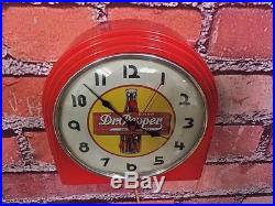 Rare Vtg Red Deco Telechron Dr Pepper Ice Cream Parlor-diner-store Display Clock