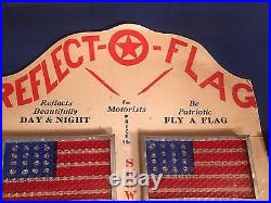 RARE VinTaGE 1940's REFLECT-O-FLAG Counter DISPLAY Gas Oil LICENSE PLATE TOPPERS