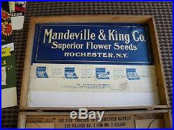 RARE Vintage COMPLETE Mandeville Wooden Seed Box 5 DIE CUT SIGNS & Seed Rack