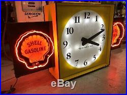 RARE Vintage SHELL Oil Gas Large NEON CLOCK Double Sided Gasoline STORE DISPLAY