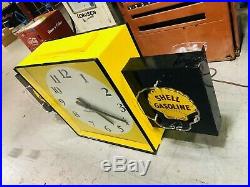 RARE Vintage SHELL Oil Gas Large NEON CLOCK Double Sided Gasoline STORE DISPLAY