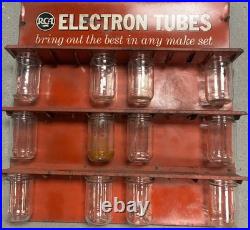 RCA Electron Tubes Display Sign Parts Rack wi 12 Glass Jars Television Vtg