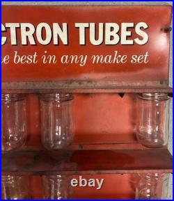 RCA Electron Tubes Display Sign Parts Rack wi 12 Glass Jars Television Vtg