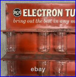 RCA Electron Tubes Display Sign Parts Rack wi 12 Glass Jars Television Vtg